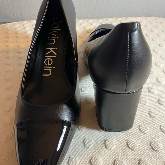 Calvin Klein Almond Toe Pump with Silver and Patent Leather Detail - Picture 11 of 16
